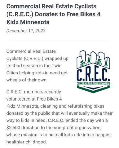 We wrapped up the 2023 year by achieving 501(c)(3) status for our organization! One of the specific goals of CREC is to provide cycling…